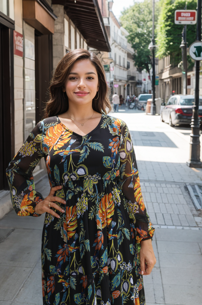 BLACK PRINTED GOWN