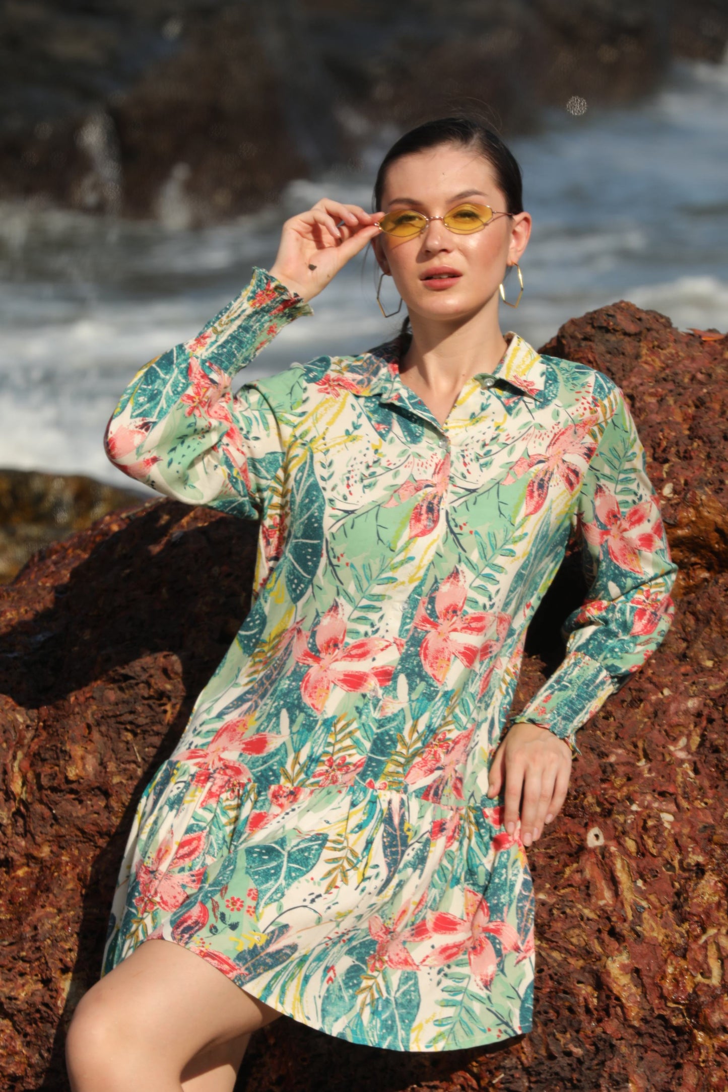 TROPICAL PRINTED SHIRT DRESS